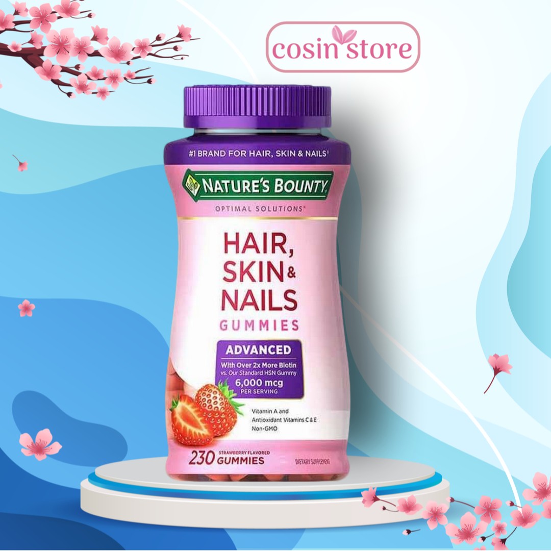 Kẹo Dẻo Đẹp Da Tóc Móng Nature's Bounty Hair Skin Nails Gummies 230 viên 2X Biotin 6000mcg của Mỹ - Cosin Store