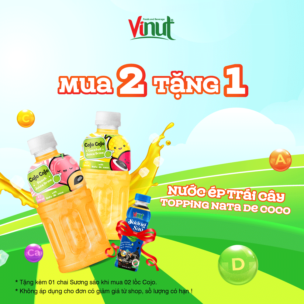 Thùng 24 chai nước ép trái cây topping nata de coco 320ml