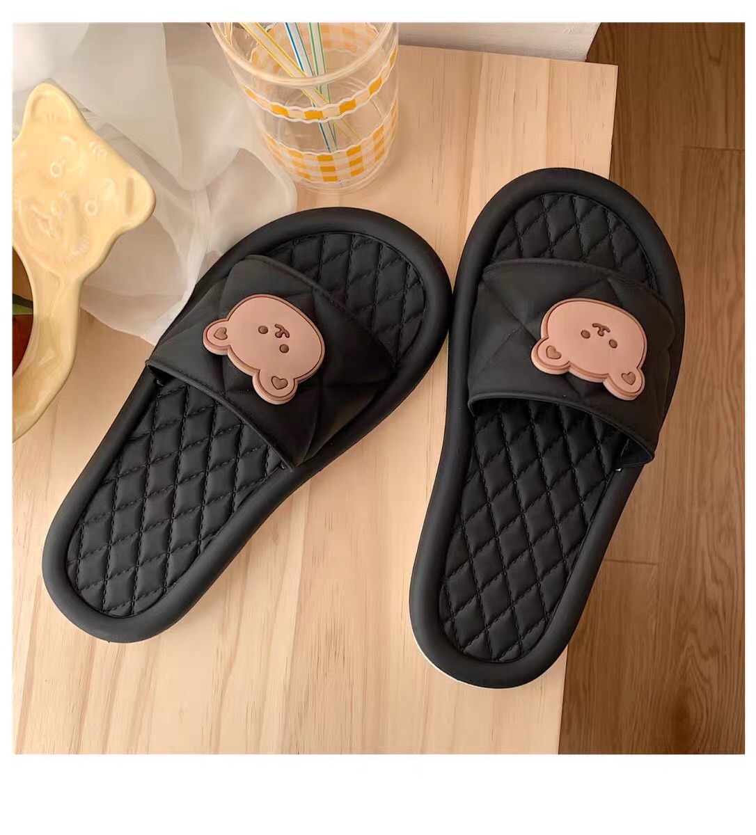 Dép quai ngang nữ l dép gấu đế chỉ trần siêu xinh