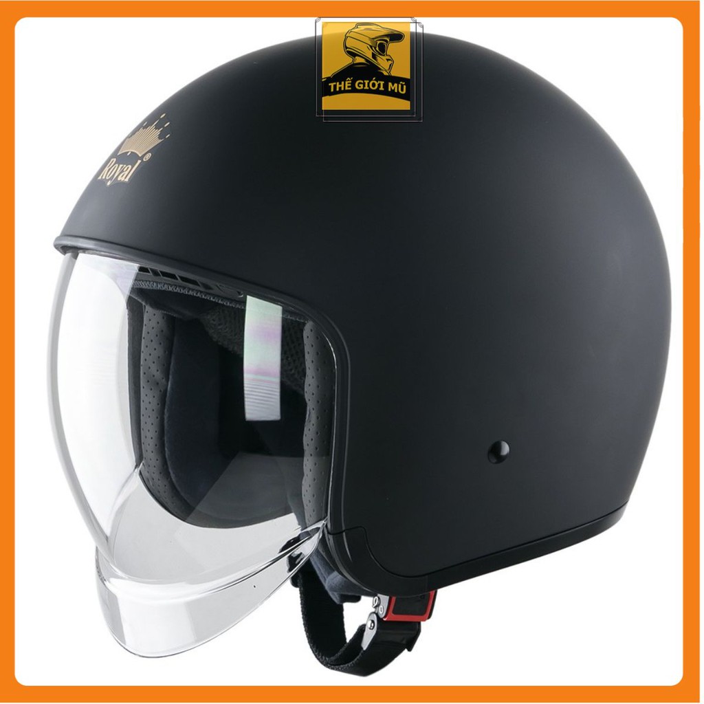 Mũ bảo hiểm 3/4 royal m139 màu đen nhám kính âm - bảo hành 12 tháng
