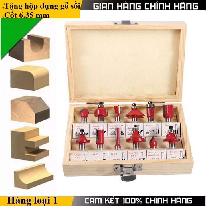 Bộ mũi phay gỗmũi soi gỗ 6.35mm 12 món-lưỡi phay gỗ