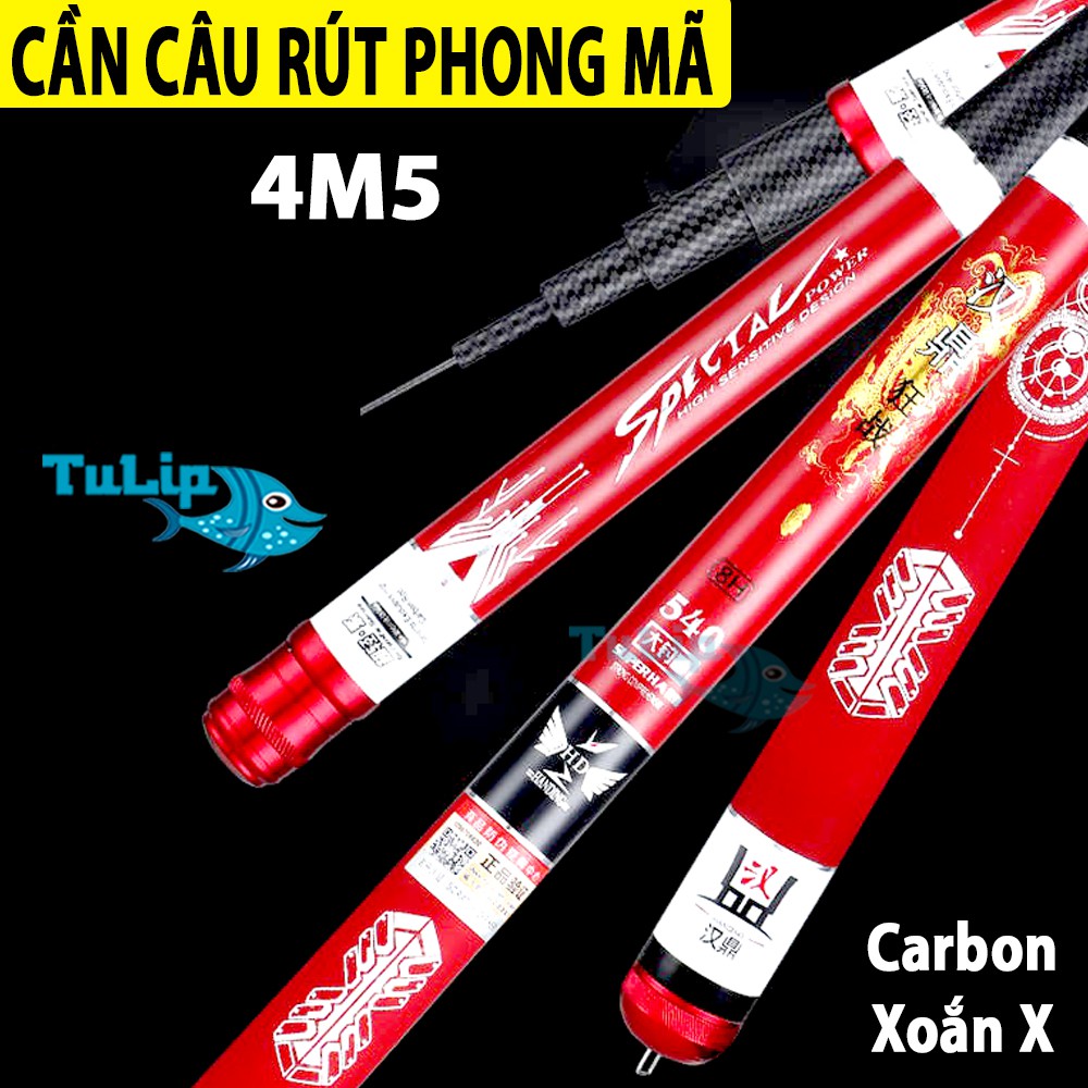 Cần Câu Tay Siêu Bạo Lực HANDING ( Đỏ ) - Cần Câu Tay PHONG MÃ - Thân Xoắn Carbon X - Độ Cứng 5H - Đủ Size : 3M6 - 4M5 - 5M4 - 6M3 - 7M2