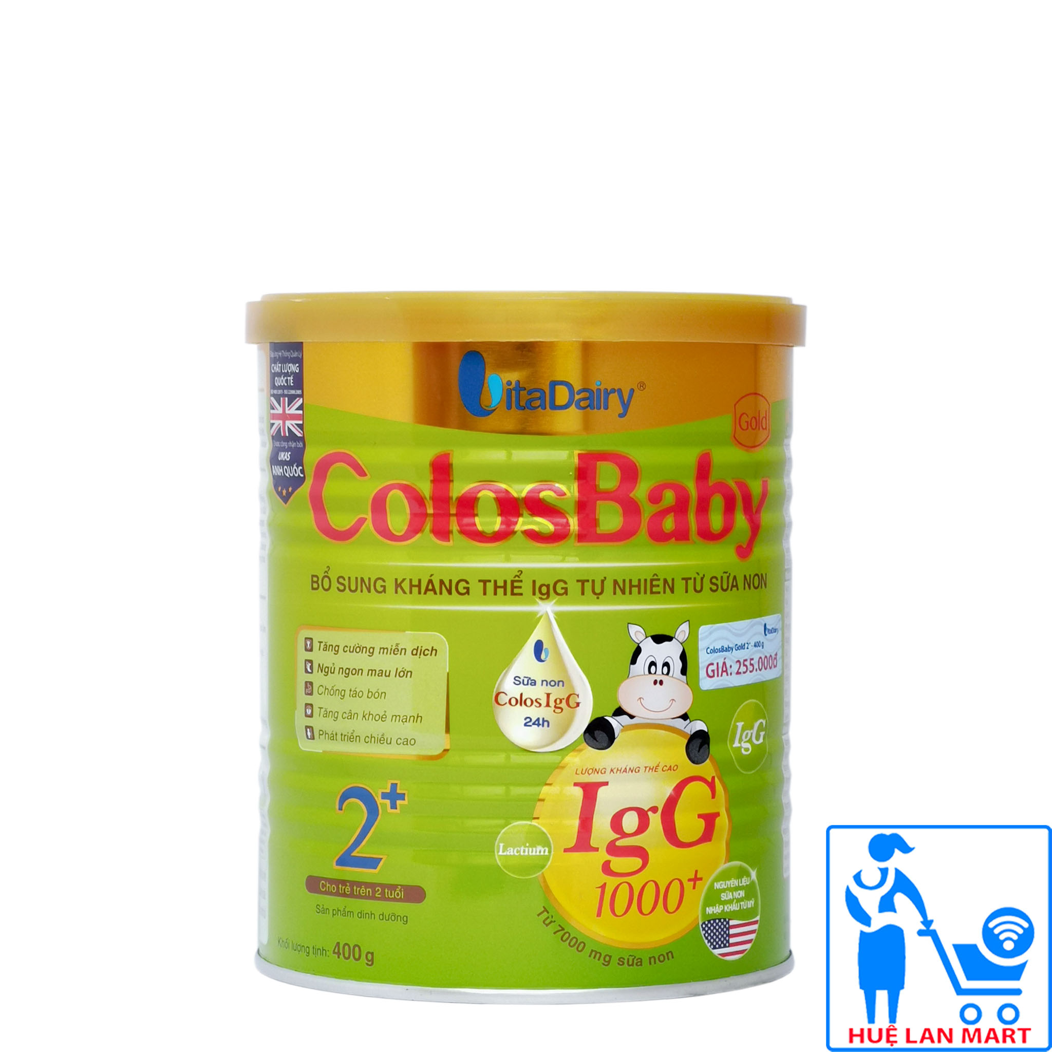 Sữa Bột VitaDairy ColosBaby Gold 2+ Hộp 400g (Bổ sung kháng thể IgG 1000+ tự nhiên từ sữa non; Cho trẻ 2 tuổi)