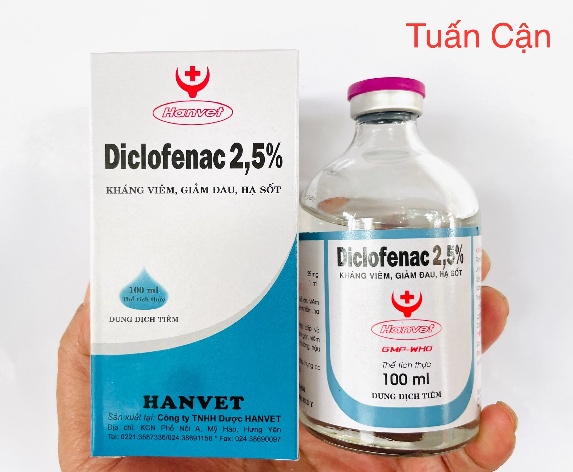 Hanvet Diclofenac 2,5% ( 100 ml ) Kháng viêm giảm đau, hạ sốt cho vật nuôi dùng trong Thú Y