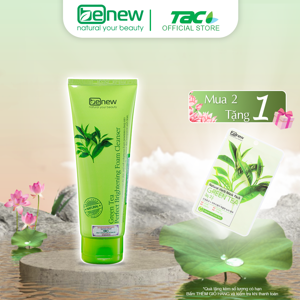 Sữa rửa mặt sáng da trà xanh benew green tea brightening 160ml thiên anh cosmetic
