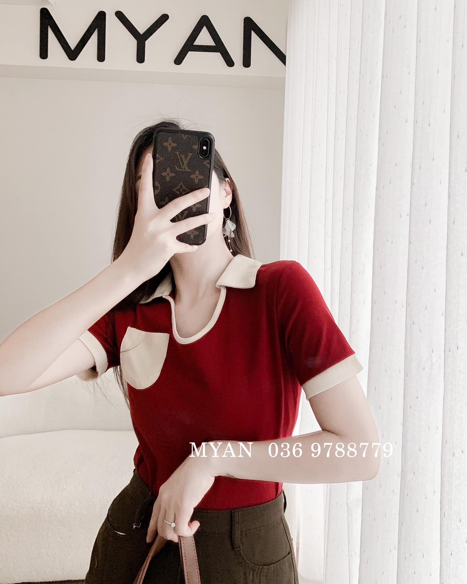 Áo phông nữ - áo thun có cổ cổ 1 túi ngực phối màu myan - a072201