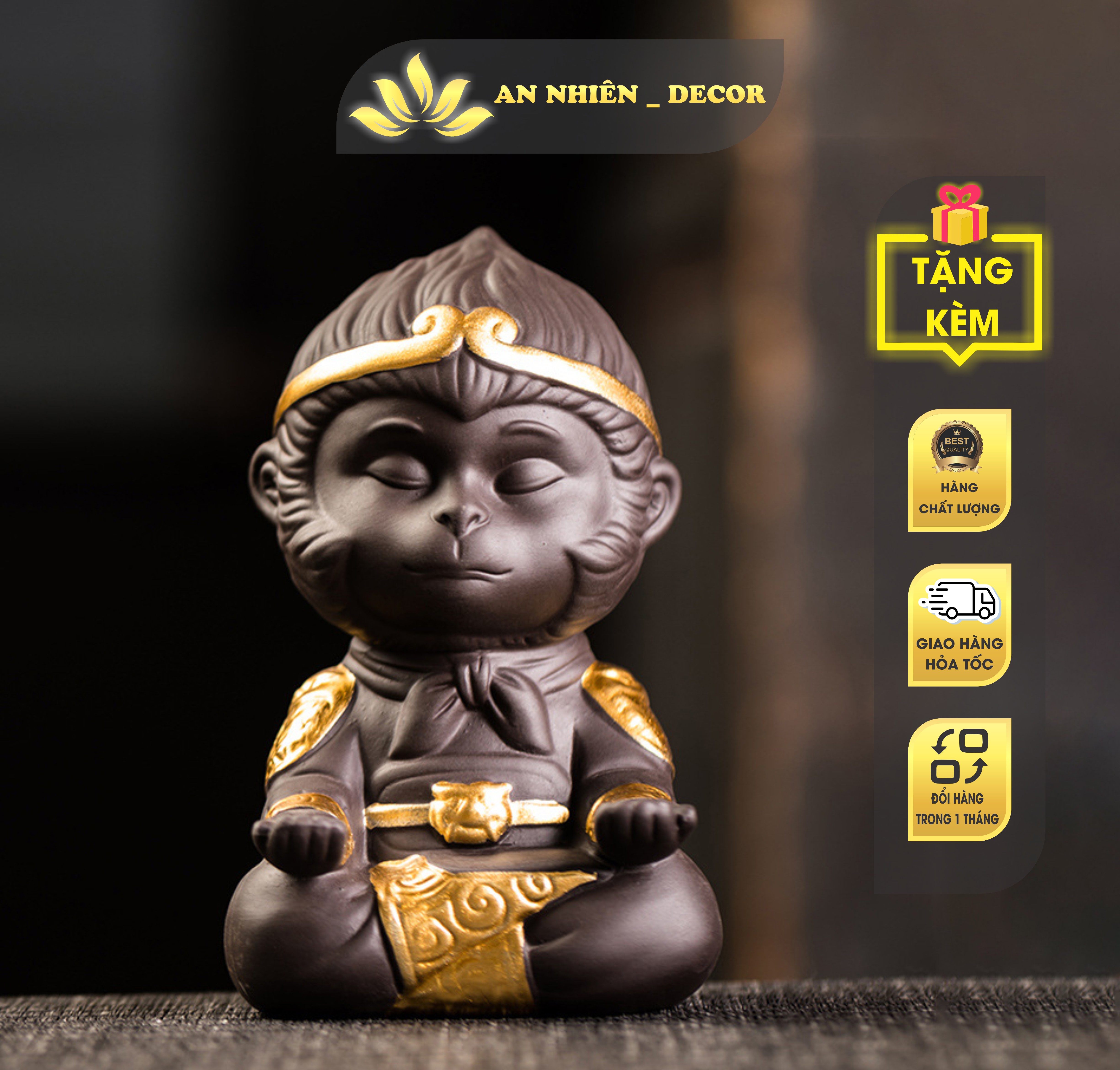 Tượng Khỉ (Mỹ Hầu Vương) - Tôn Ngộ Không - Gốm sứ Tử Sa Cao Cấp - Thủ Công Tinh xảo Cỡ Lớn và Vừa