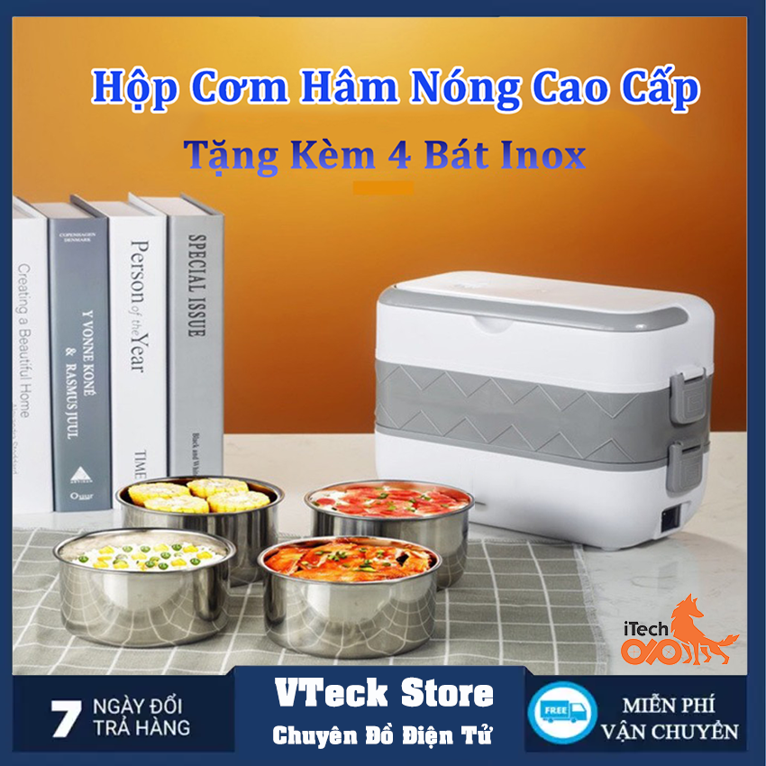 Hộp Cơm Văn Phòng Cắm Điện 3 Tầng Hộp Cơm Cắm Điện Đa Năng Hâm Nóng Và Tự Nấu Chín Thức Ăn Với 4 Hộp Inox