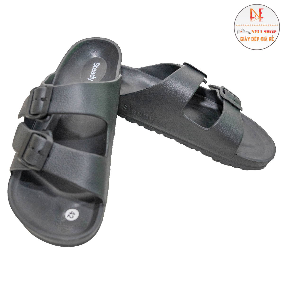 Dép nam đúc nguyên khối 2 quai ngang khóa nhựa PVC siêu nhẹ đi mưa siêu bền Neli DNA 904 - dép duwa đi mưa - hình thật (màu xám bạc/ màu đen)- giày nam