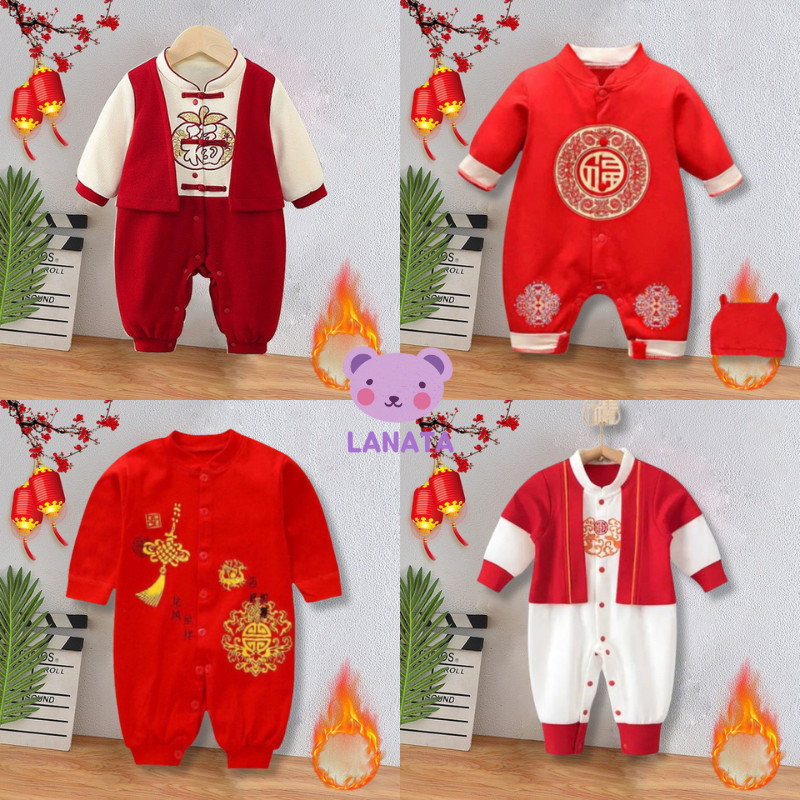 Body Tết dài tay cho bé tài lộc chất cotton mền mịn kiểu quần áo sơ sinh body cho bé trai và body cho bé gái từ 0-12 tháng