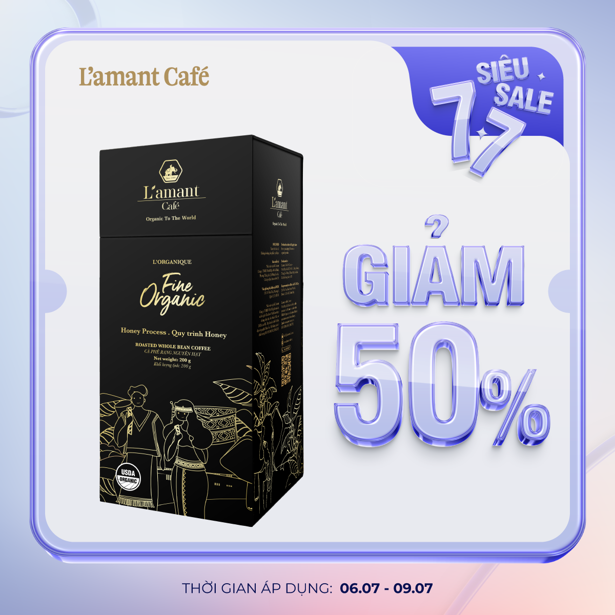Cà phê hạt hữu cơ nguyên chất L’amant Fine Organic chuẩn USDA - L'amant Fine Organic Roasted Coffee 200g