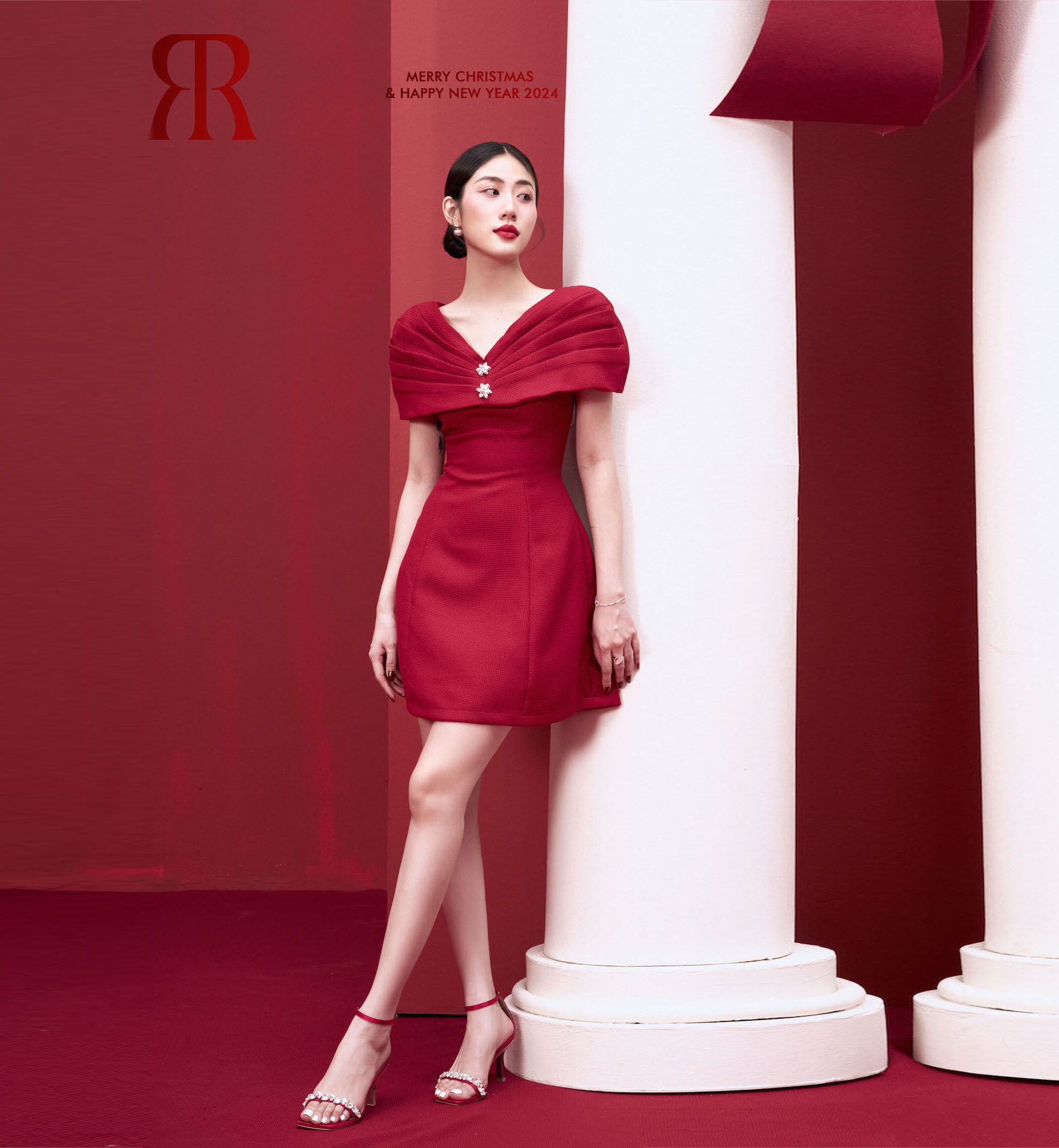 Rập - đầm cổ v trễ vai thân xòe - xmas 13