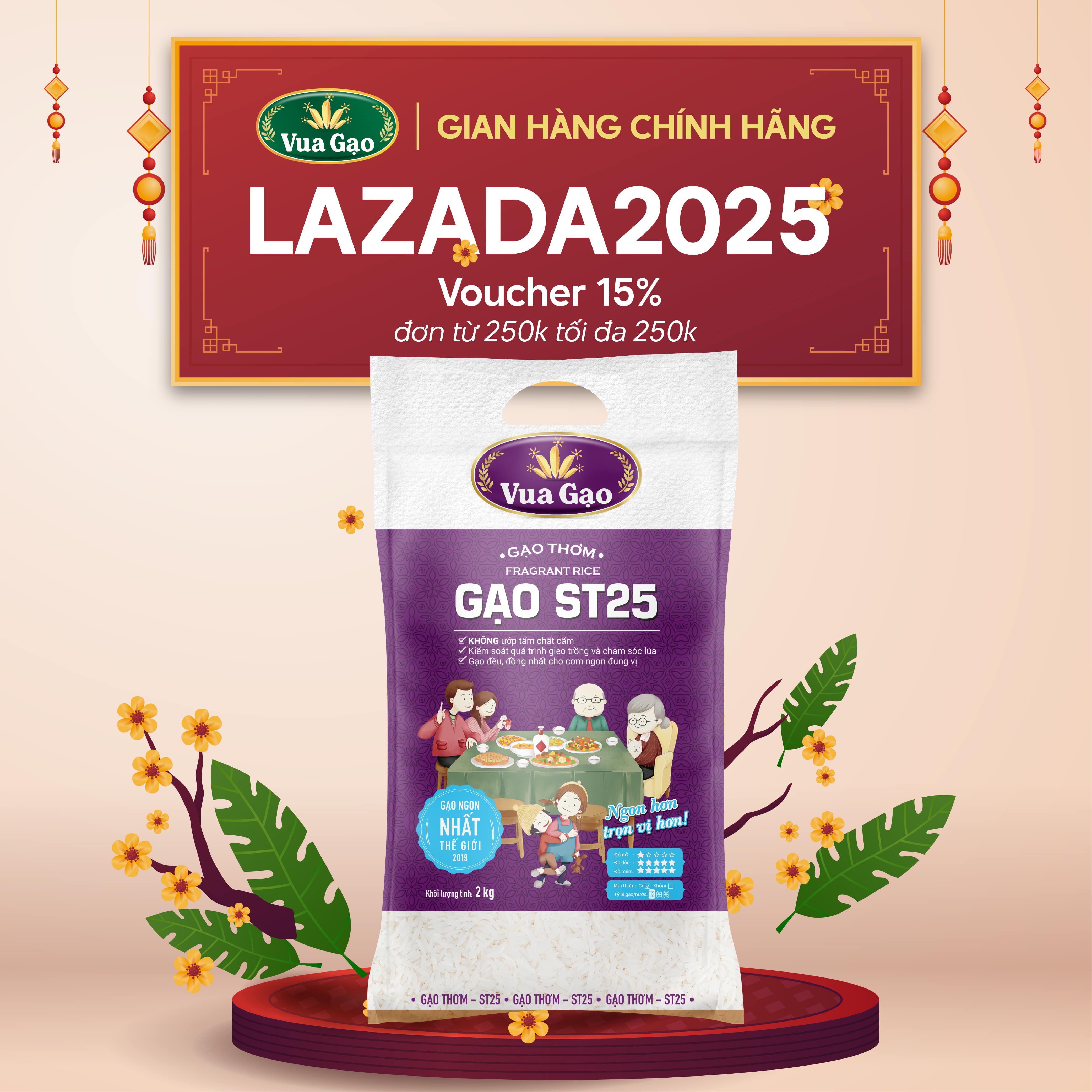 Gạo ST25+ Hữu Cơ Dùng Nấu Cháo Nấu Cơm Cho Bé Ăn Dặm - Túi 2kg - Chính Hãng Vua Gạo - Gạo Thơm Ngon, Dẻo Nhiều, Vị Đậm Đà - Top 1 Thế Giới 2019