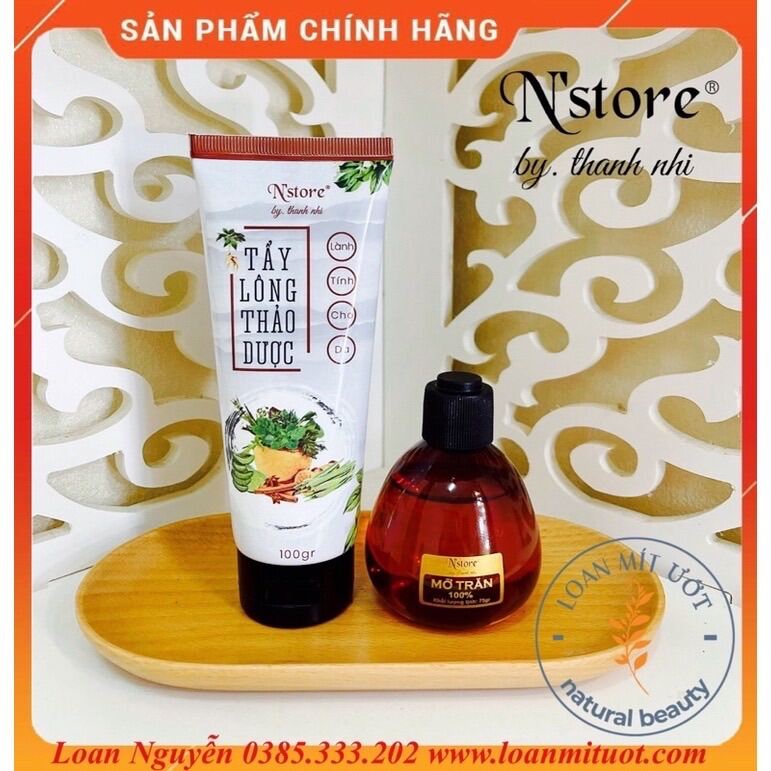 Combo triệt lông tay chân nách vĩnh viễn mỡ trăn nguyên chất Nstore và kem tẩy lông thảo dược
