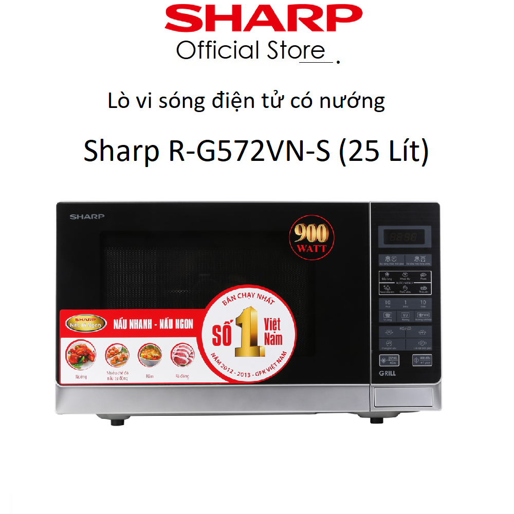 Lò vi sóng sharp r-g572vn-s điện tử có nướng - dung tích 25 lít - bảo hành 12 tháng chính hãng