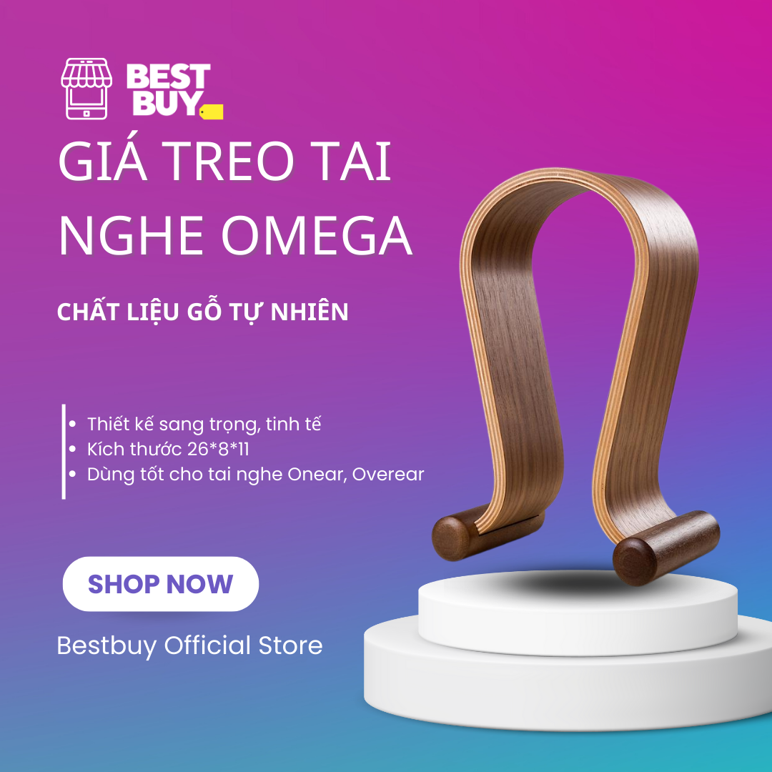 Giá treo tai nghe onear, overear gỗ tự nhiên kiểu dáng omega, sang trọng, tinh tế