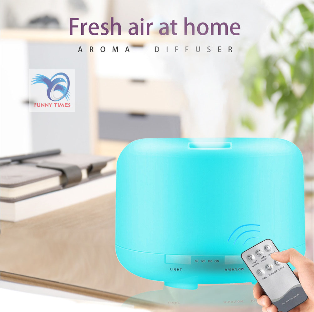 [TẶNG TINH DẦU + ĐIỀU KHIỂN TỪ XA] Máy khuếch tán tinh dầu siêu âm cao cấp, hình trụ tròn, dung tích 500ml, máy xông tinh dầu, máy phun sương tạo ẩm thay thế đèn xông tinh dầu, đèn ngủ [FUNNY TIMES]