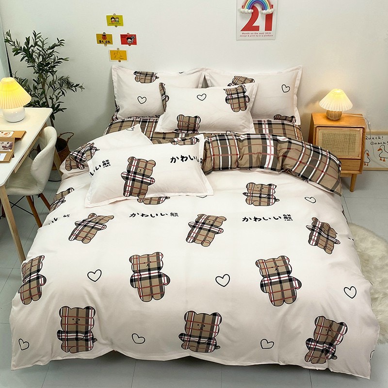 Bộ Chăn Ga Gối Cotton Poly - Gấu Trắng ( 1 Drap + 2 Vỏ Gối Nằm + 1 Vỏ Chăn ) Tiệm Nhà Cá