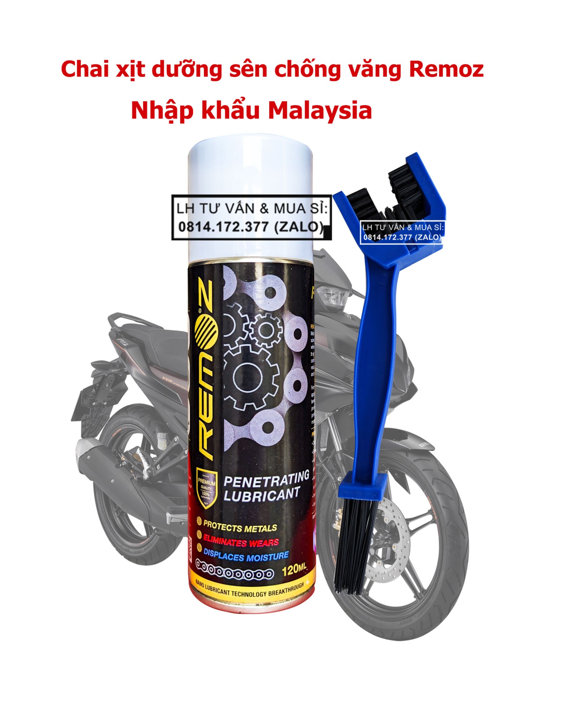 Chai xịt dưỡng sên xe máy Remoz Chain Lube 120ml + Tặng cây chà sên 3D - Hoangphatstore2