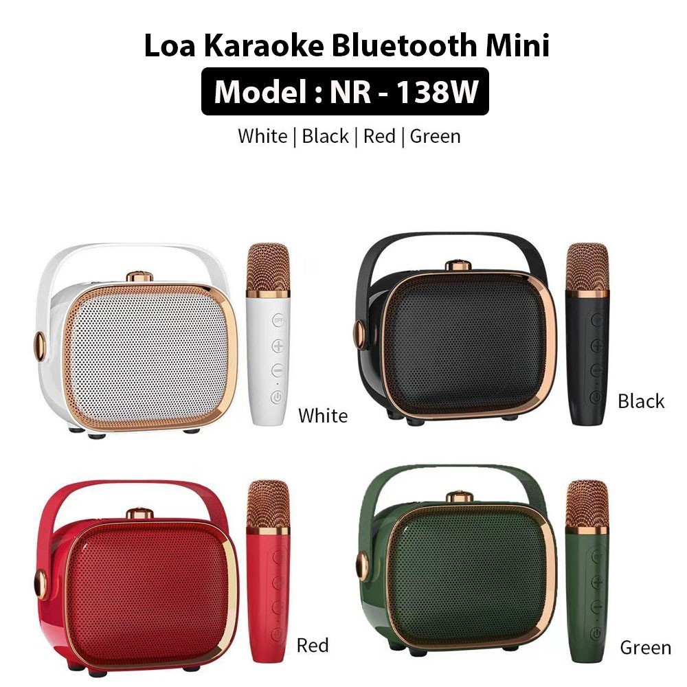 Loa karaoke bluetooth kèm mic nr-138w - loa xách tay karaoke bluetooth mini - loa kéo - loa bluetooth nge nhạc - loa karaoke mini , pin dung lượng 3000mah sử dụng liên tục 3-4 tiếng liên tục