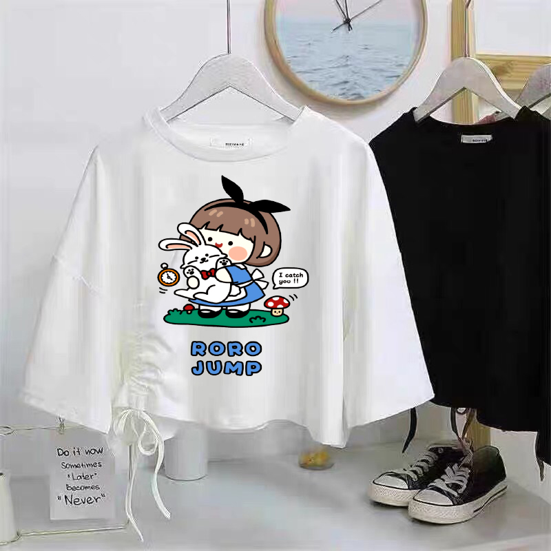 Áo croptop dây rút in hình rất đẹp và dễ thương