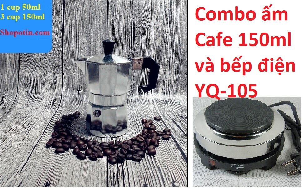 [HCM]Combo bình pha cà phê bằng điện 150 ml là 3 tách Italia kèm bếp điện