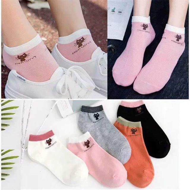Combo 5 Combo 10 đôi tất trơn màu hình MÈO siêu mềm