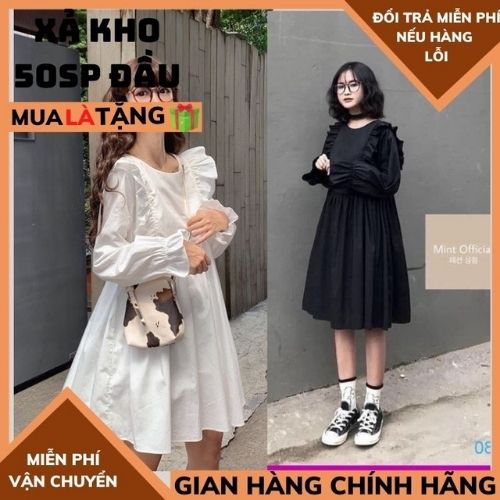 Đầm babydoll nữ 🍀đầm babydoll dài tay phối viền bèo thời trang hàn quốc ,SUMO1986 đầm nữ dáng xòe, đầm babydoll trắng, đầm babydoll đen, đầm nữ dự tiệc, đầm ulzzang, đầm vintage, đầm tiểu thư, đầm công chúa