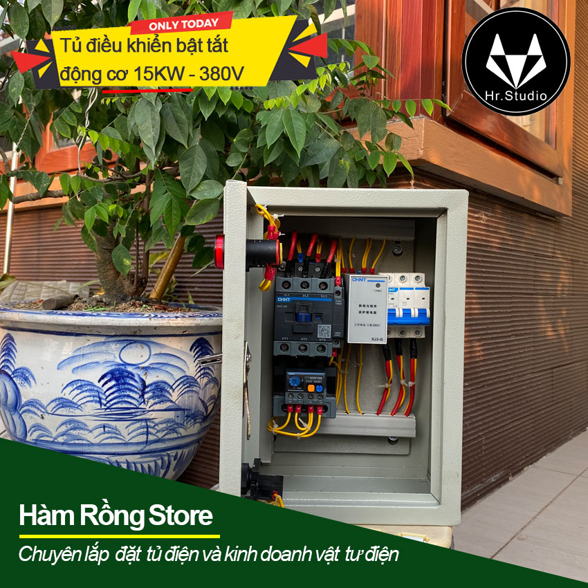 Tủ điều khiển bật tắt bảo vệ động cơ điện 3 pha 15KW chạy trực tiếp - chống mất pha -đảo pha