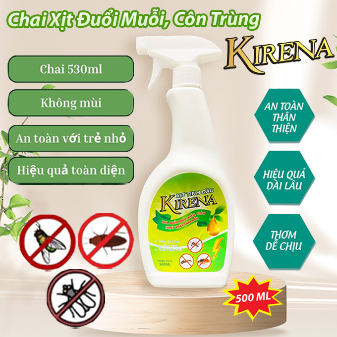 Dung dịch dạng xịt thảo mộc đuổi muỗi, côn trùng kirena 500ml thân thiện người dùng - xua đuổi muỗi, gián, côn trùng