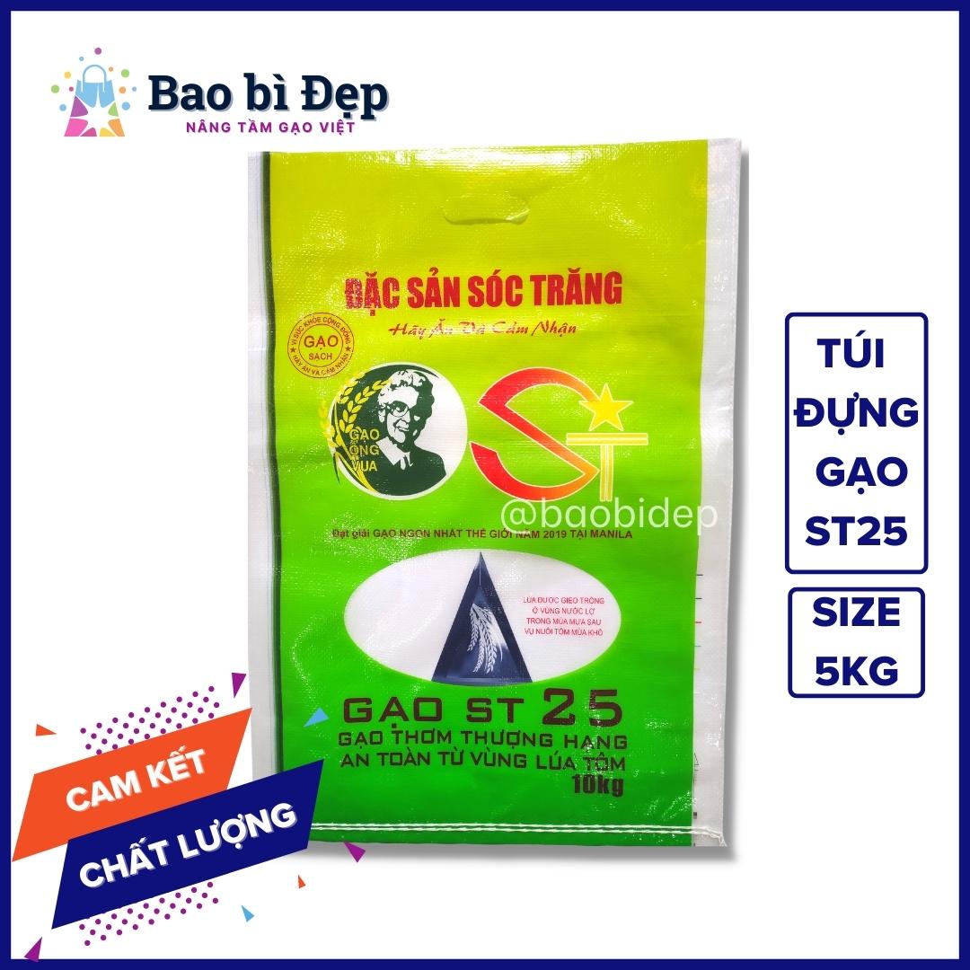 [Bao gạo] Mẫu mới Túi đựng gạo ST25 Sóc Trăng loại 10kg kiểu dáng siêu thị - Bao Bì Đẹp Dệt PP In Sẵ