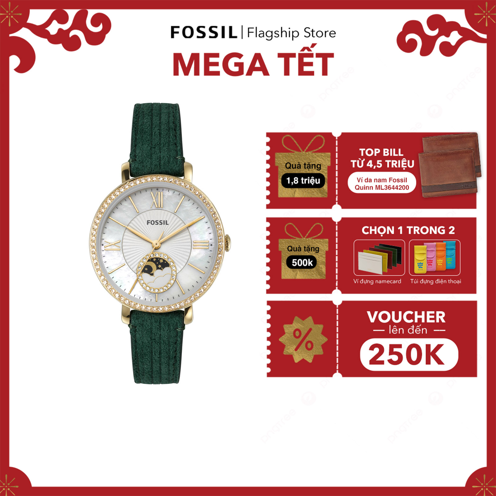 Đồng hồ nữ fossil jacqueline es5244 dây da - màu xanh