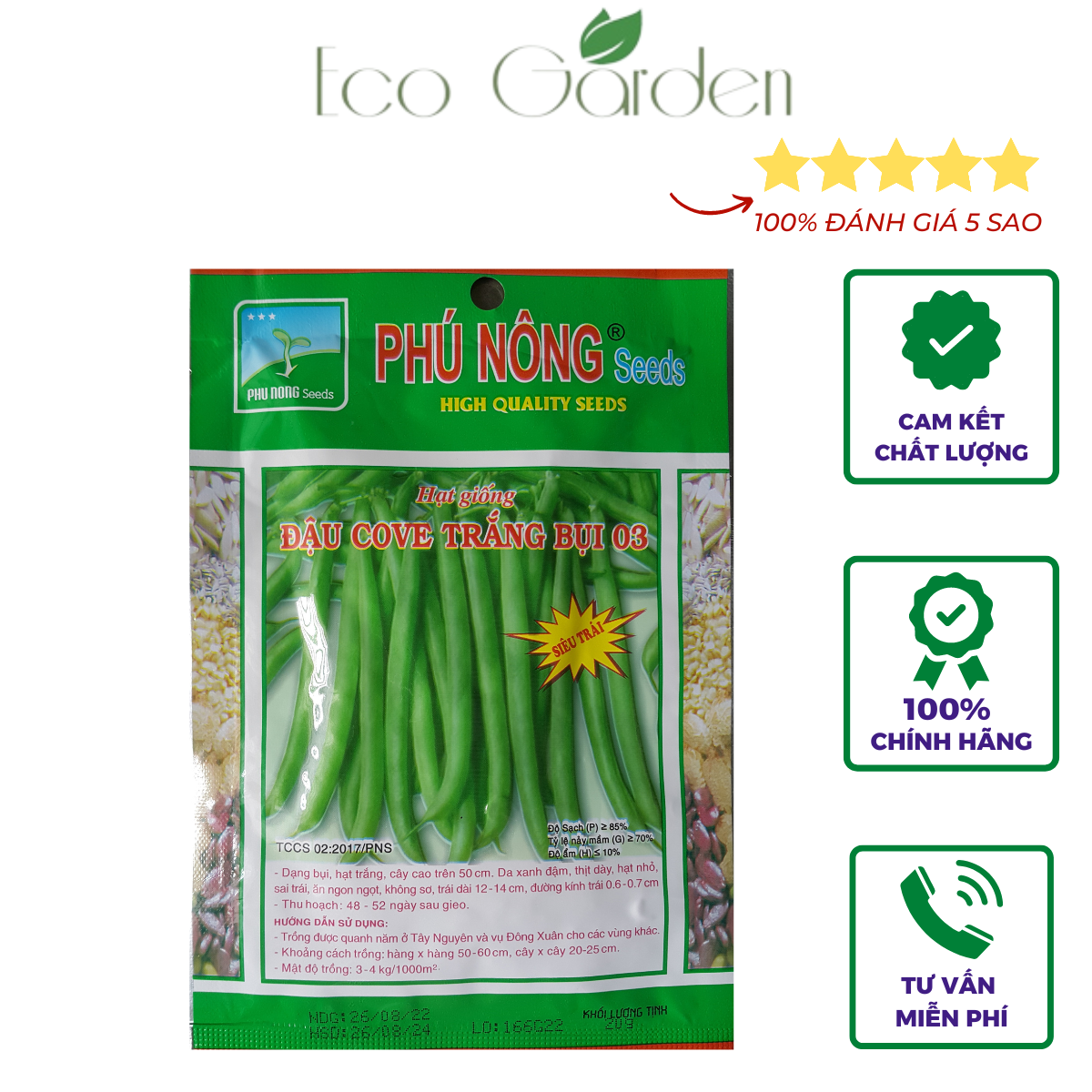 Hạt giống đậu Cove hạt trắng dạng bụi - 20GR