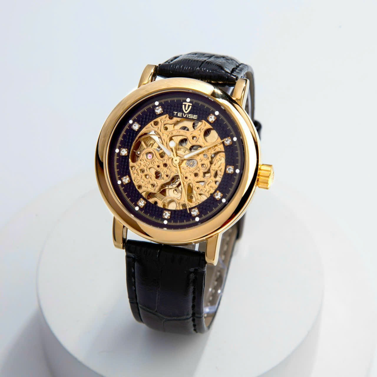 8pm - đồng hồ cơ nam tevise dây da 40mm sang trọng - full box