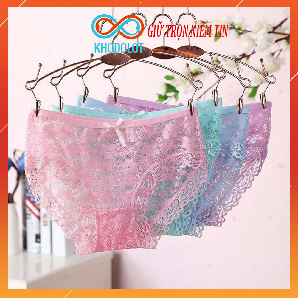 Quần lót nữ ren hoa đính nơ siêu mỏng cao cấp, Quần chíp sexy nâng mông kháng khuẩn KHODOLOT