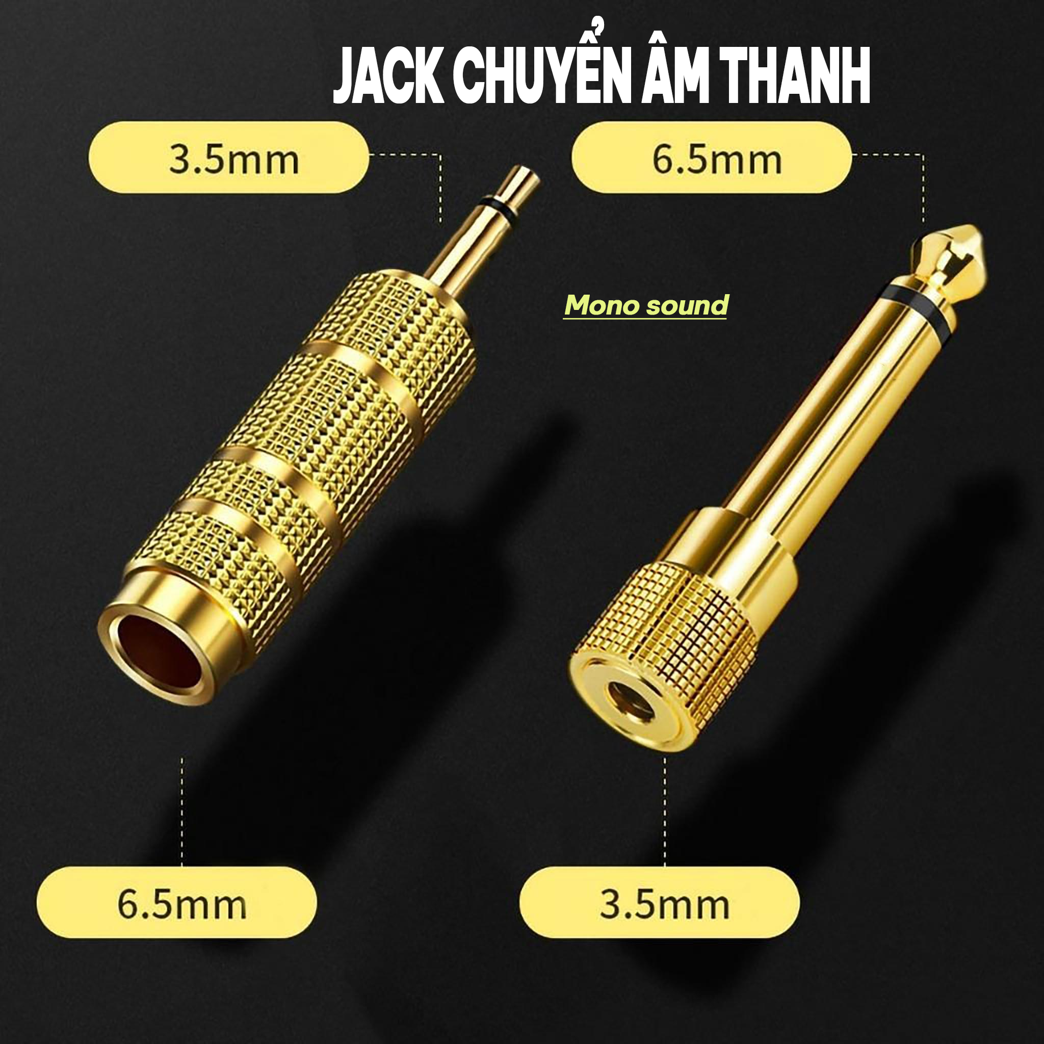 ( 1 Cái )Đầu Jack Chuyển Đổi Âm Thanh Mono sound Từ Cổng 3.5mm Cái Sang Cổng 6.5mm