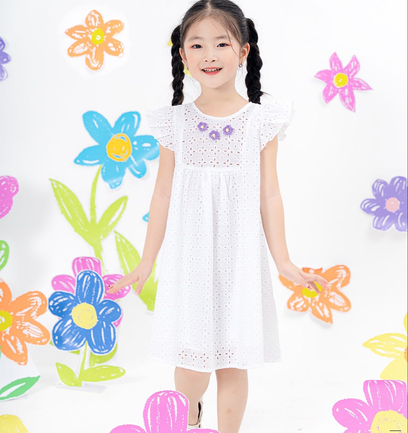 Váy suông thô boi đính hoa bé gái ilaby cho bé 2-11 tuổi [10ig1544a3dl