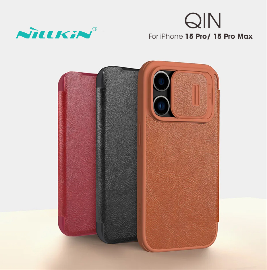 Bao da iphone 15 pro/ 15 pro max/ 14/ 14 plus/ 14 pro/ 14 pro max/ iphone 13/ 13 pro/ 13 pro max hiệu nillkin qin