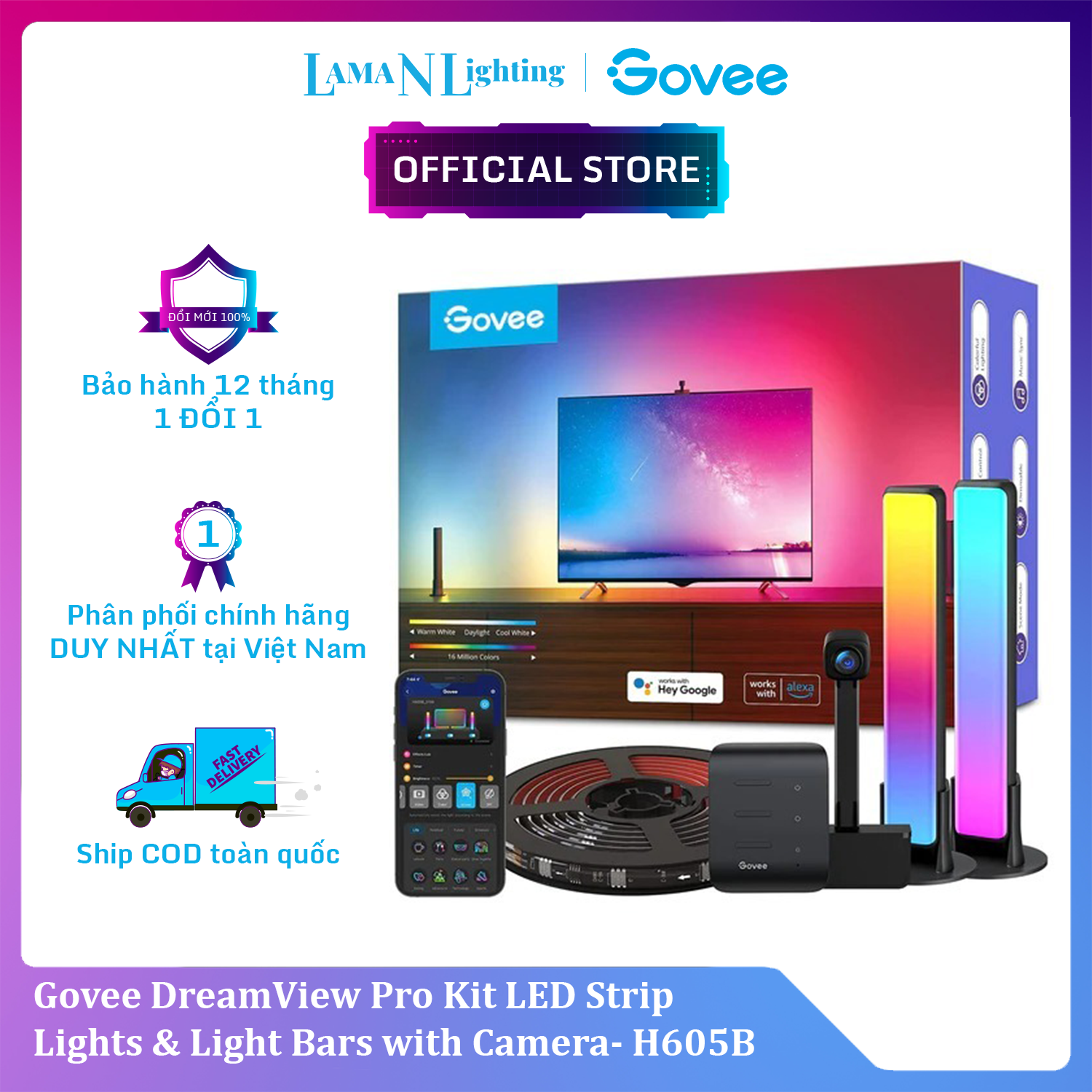 Combo đèn led dây đổi màu theo màn hình và thanh đèn led rgbic govee dreamview tv backlights t1 pro h605b