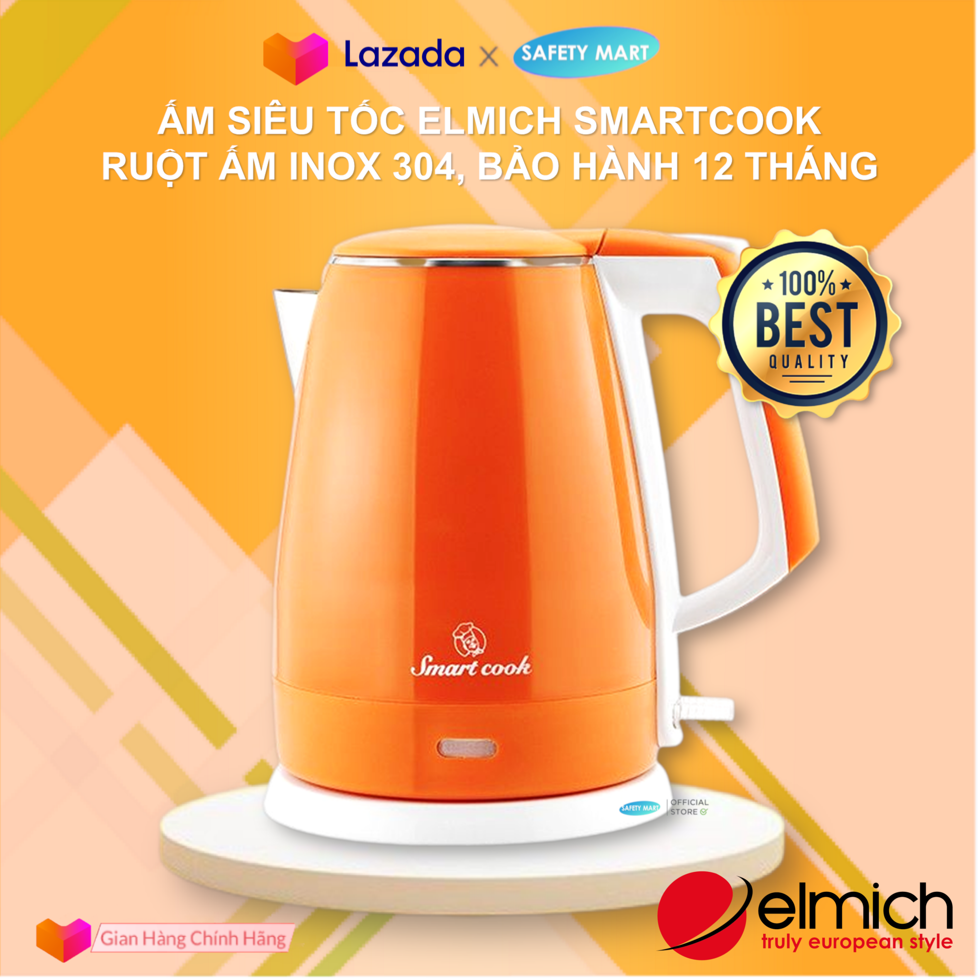 Ấm đun siêu tốc cao cấp Elmich Smartcook 1.8L KES-3866, ấm điện siêu tốc chất lượng cao, Bảo hành 12 tháng chính hãng Ruột inox 304 An toàn cho sức khỏe - Safety Mart Official