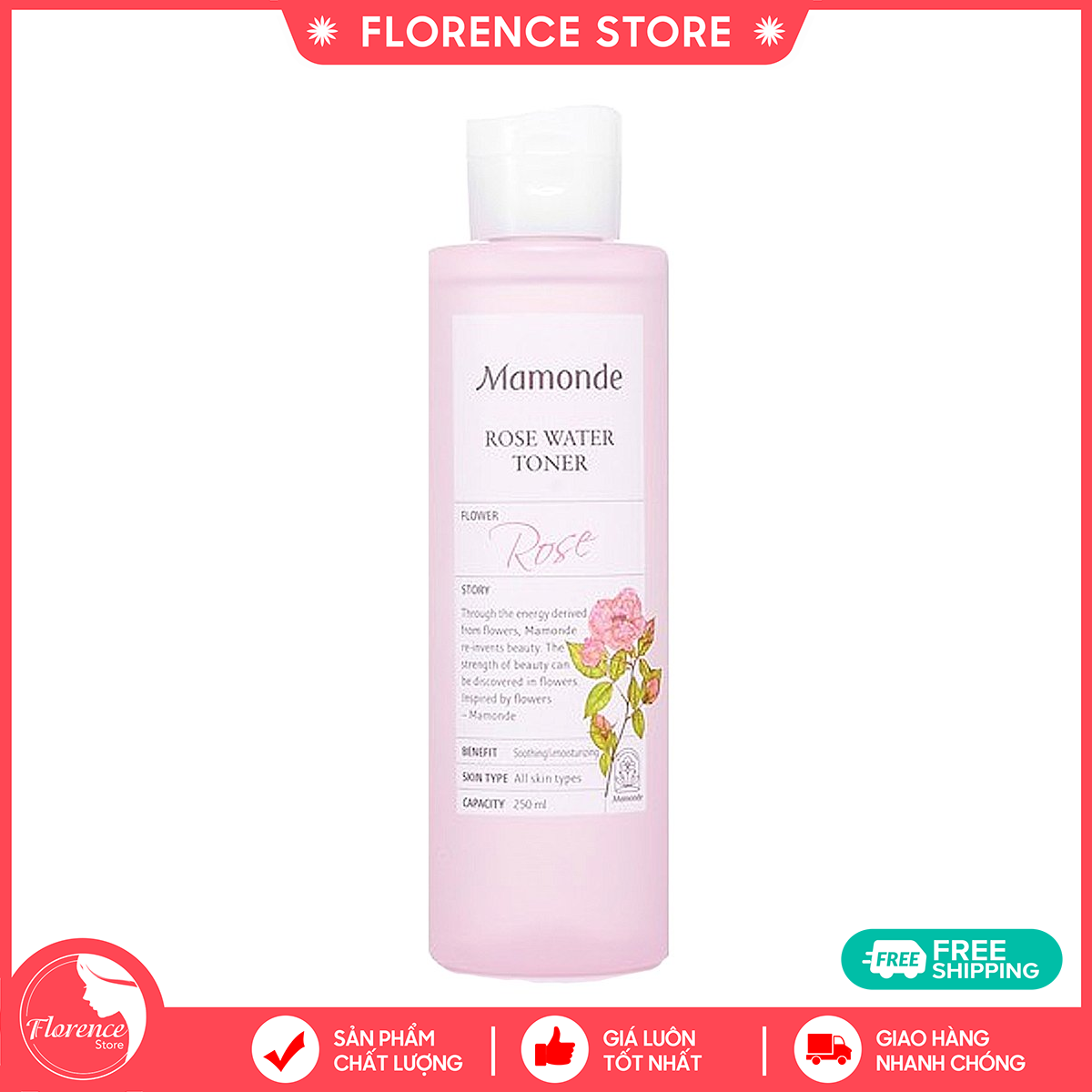 Mamonde / nước hoa hồng không cồn dưỡng ẩm Mamonde Rose Water Toner 150ml +250ml dưỡng ẩm se khít lỗ chân long Florence Store
