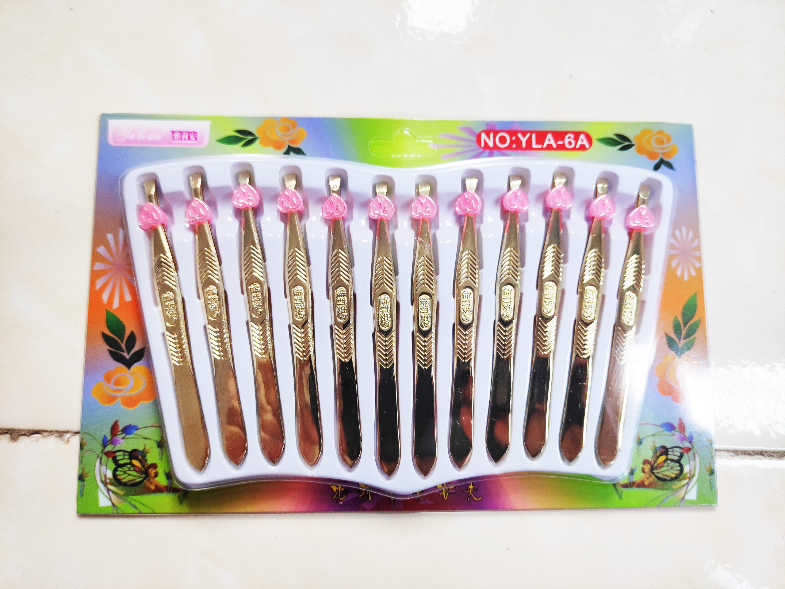 Vỉ 12 nhíp nhổ lông mày mạ vàng sang trọng, nhíp nhổ lông nách