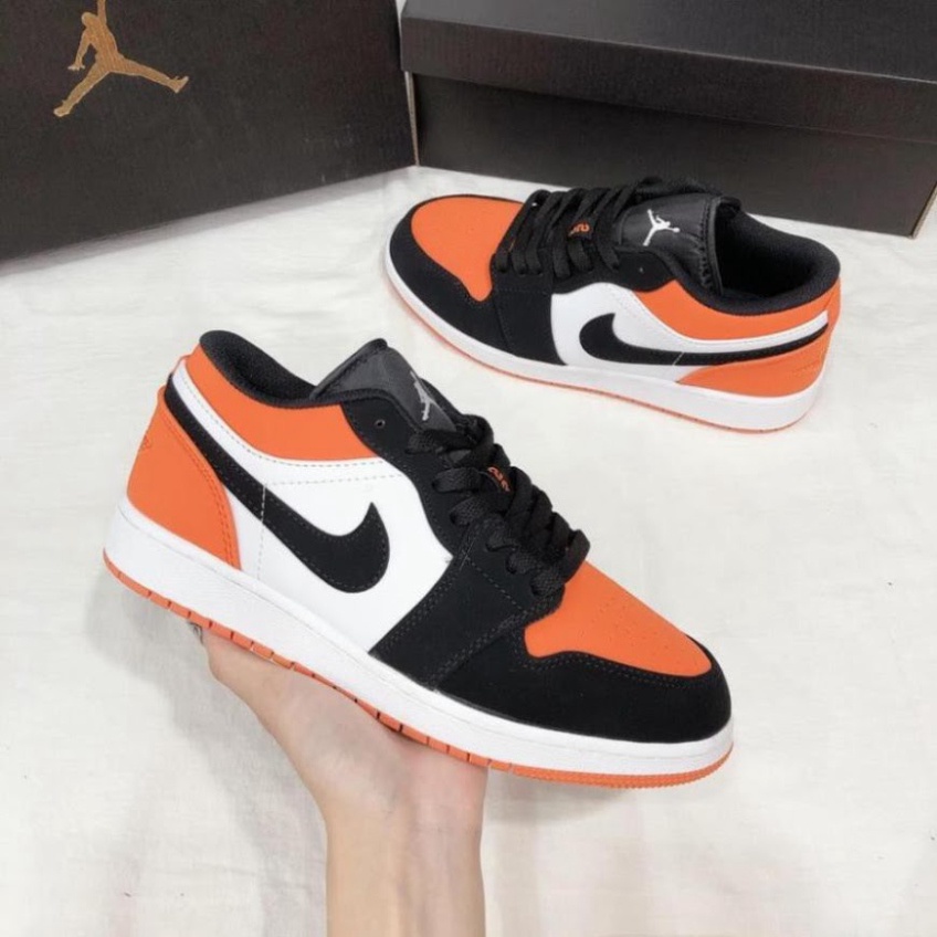 Giày Jordan cổ thấp, Giày sneaker JD1 đen cam cổ thấp nam nữ full box Bill