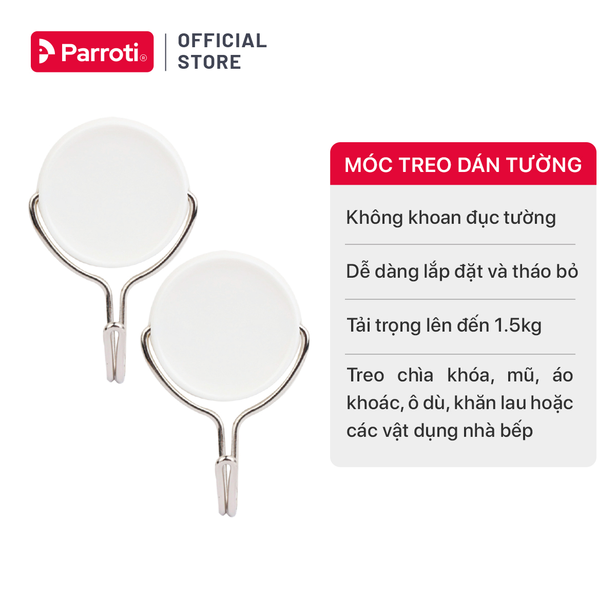 Móc treo dán tường đa năng, bộ 2 chiếc - Parroti Handy HD02
