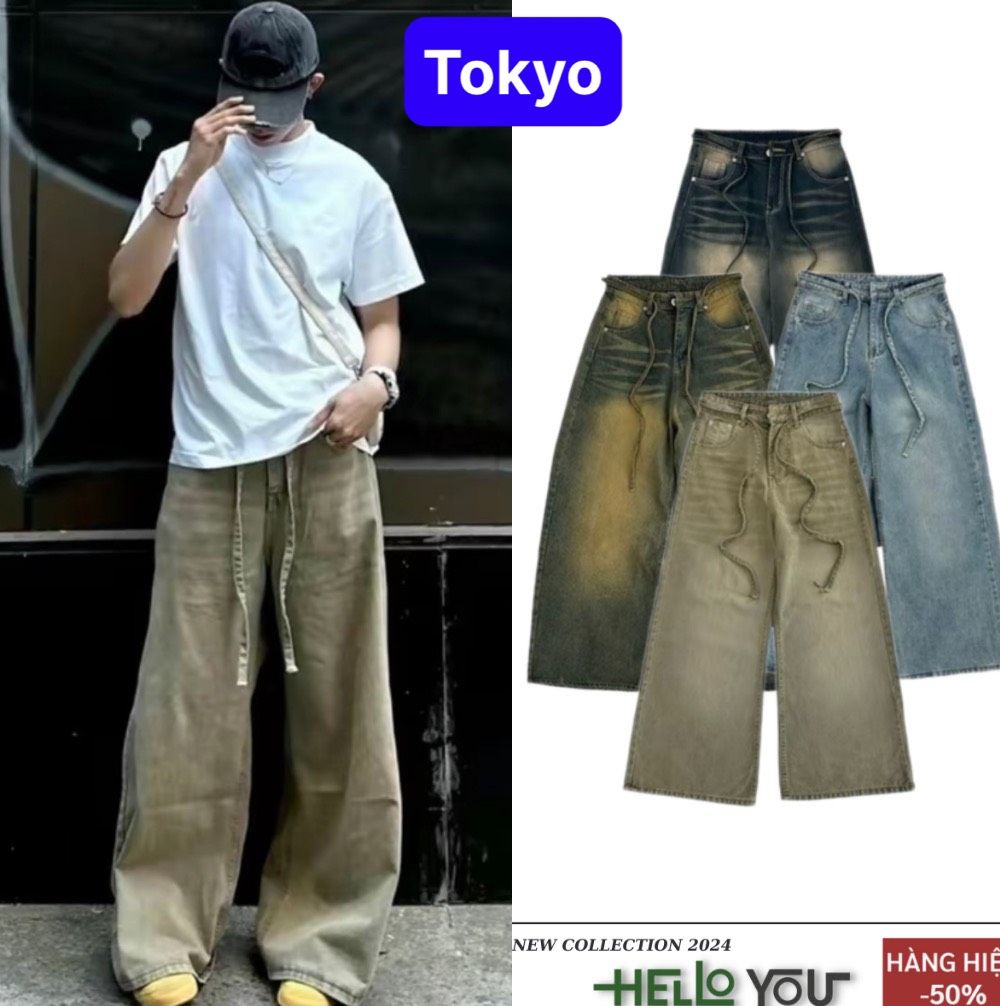 QUẦN BAGGY JEANS ỐNG RỘNG LOA THẮT LƯNG FORM TO UNISEX NAM NỮ PHONG CÁCH RETRO HÀN QUỐC SÀNH ĐIỆU - TOKYO FASHION
