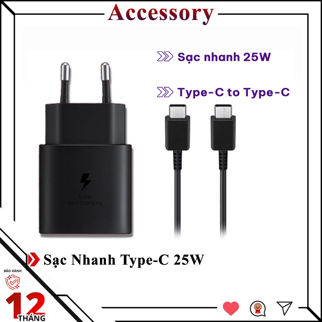 Sạc samsung 25w cáp sạc samsung type c cho note 10 note 20 a71 a70 a80 a90 a21 s20 bảo hành 12 tháng