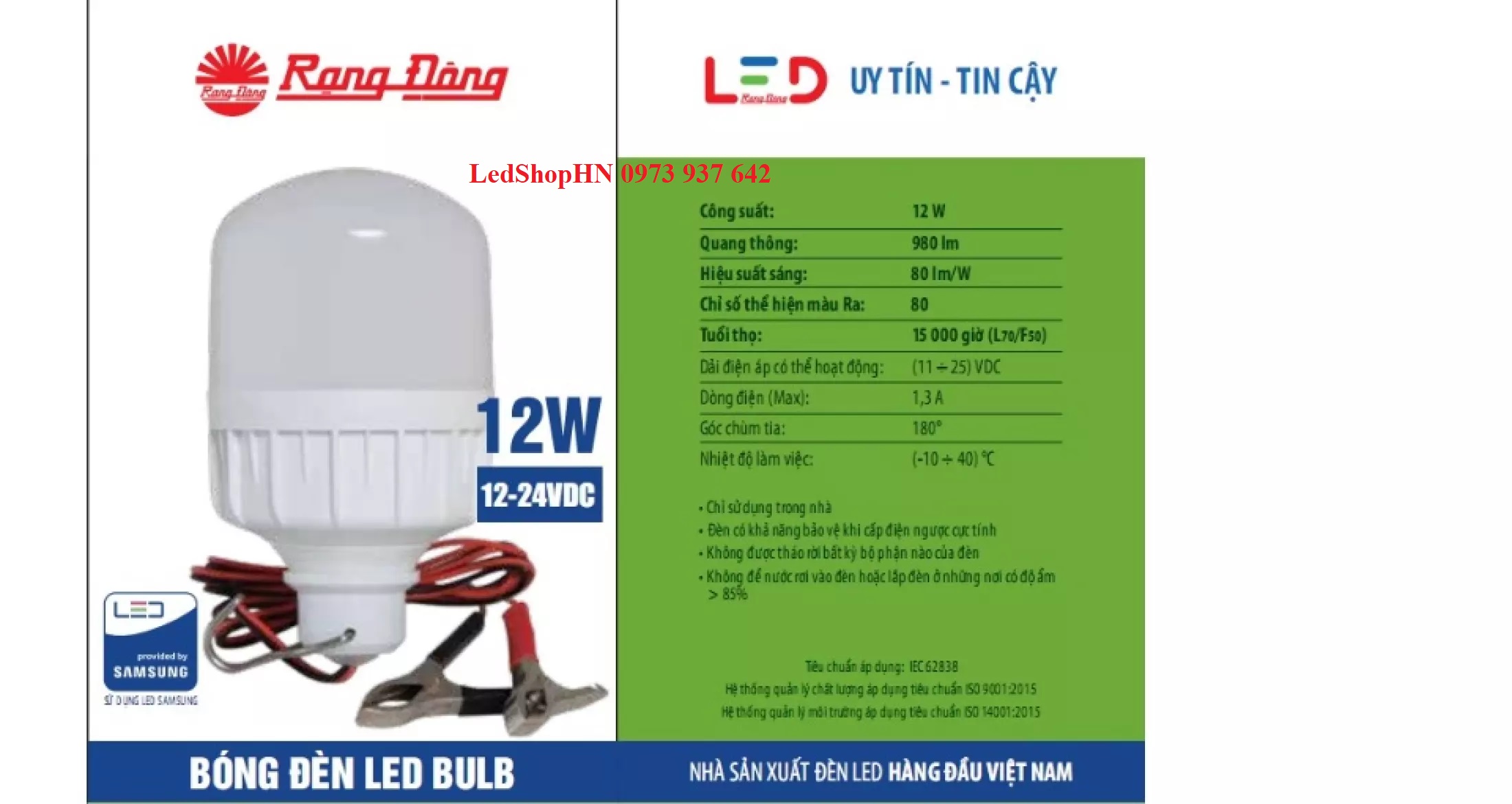 Bóng đèn led kẹp bình 12v rạng đông 9w 12w, bóng led 12v 9w 12w rạng đông