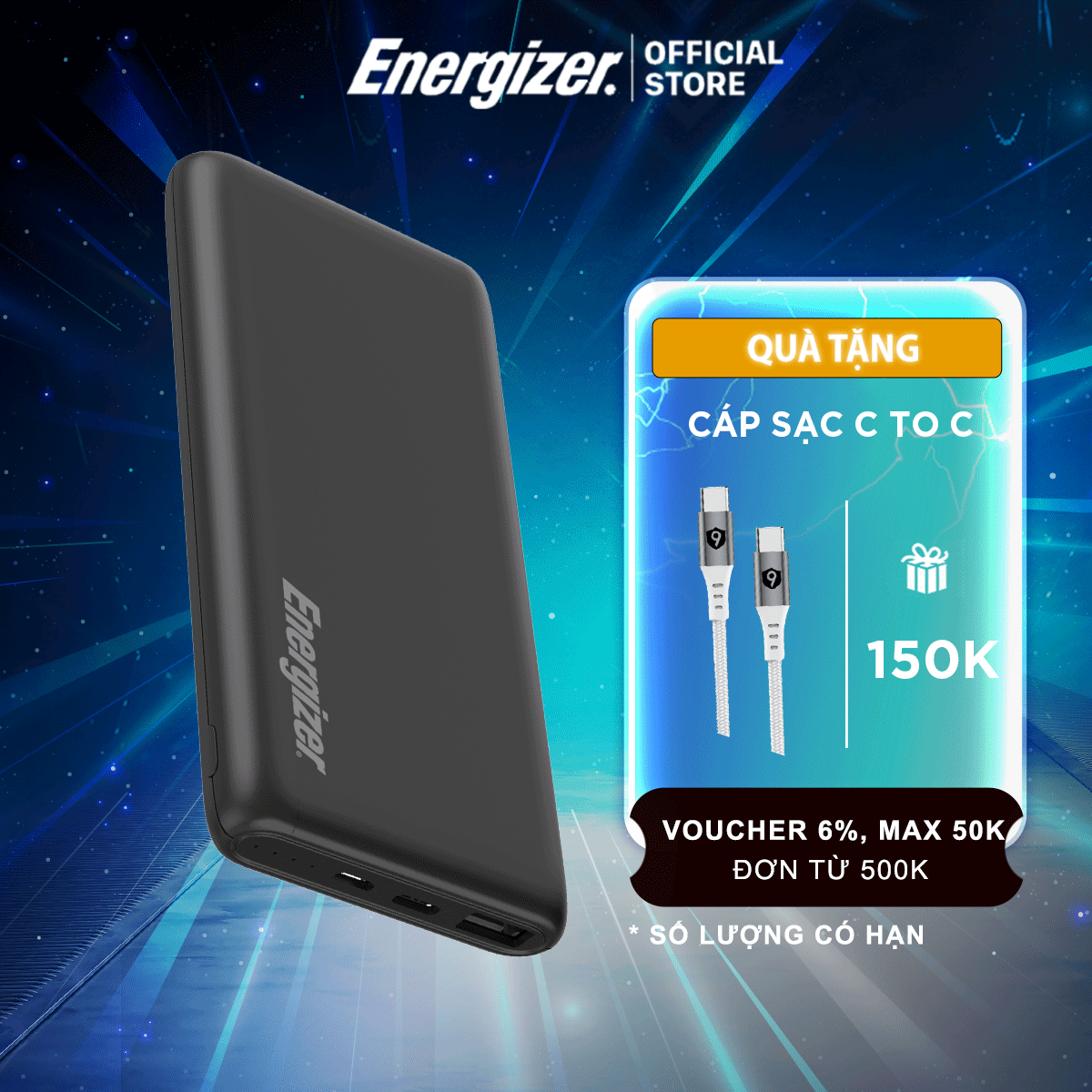 [BEST SELLER] Sạc dự phòng Energizer UE10026/UE10023 10000mAh hỗ trợ sạc nhanh, thiết kế nhỏ gọn - Hàng chính hãng