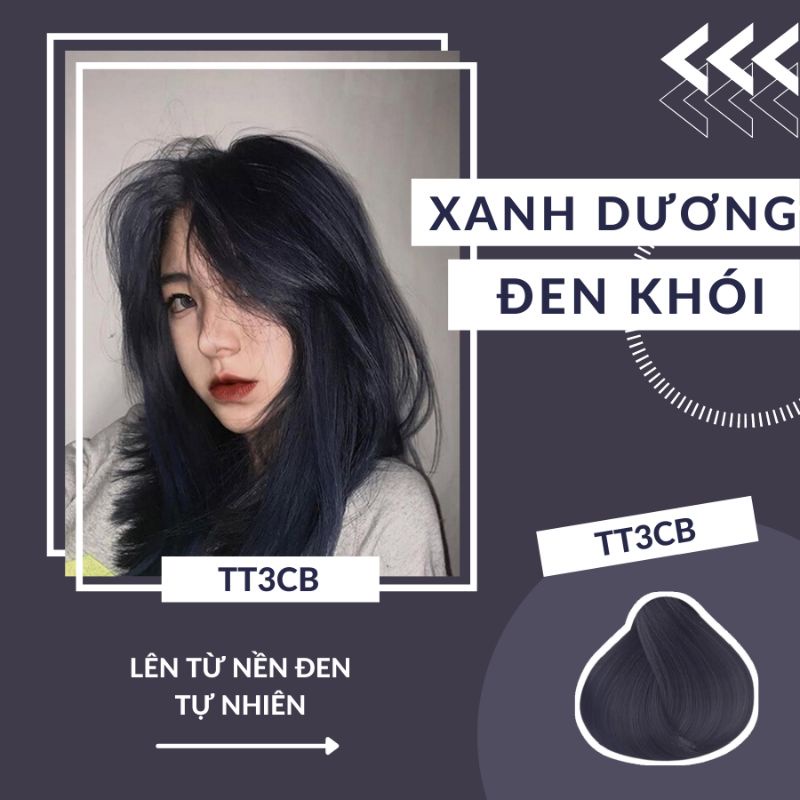 [SIÊU SALE] [GIÁ SỐC] [HOT] Thuốc nhuộm tóc XANH DƯƠNG ĐEN KHÓI của TT3CB lên từ nền đen, không cần tẩy