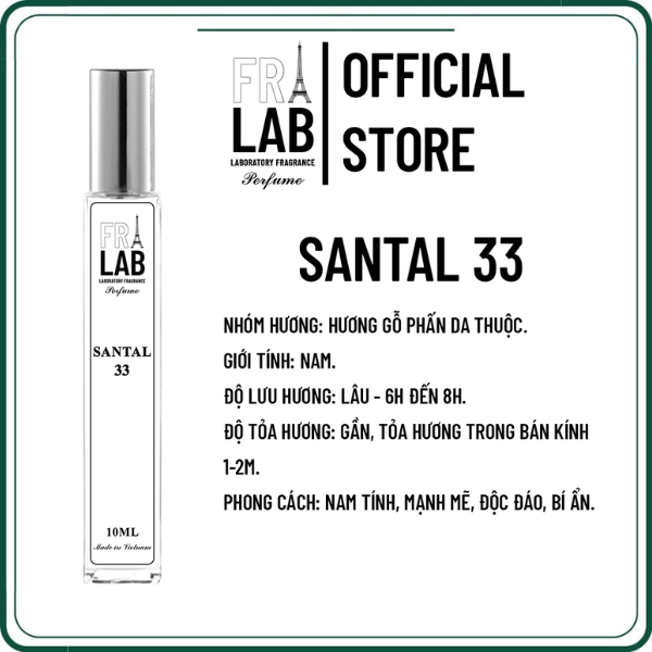 Tinh dầu nước hoa nam fralab santal 33 hương gỗ nam tính, mạnh mẽ, độc đáo, bí ẩn 10ml